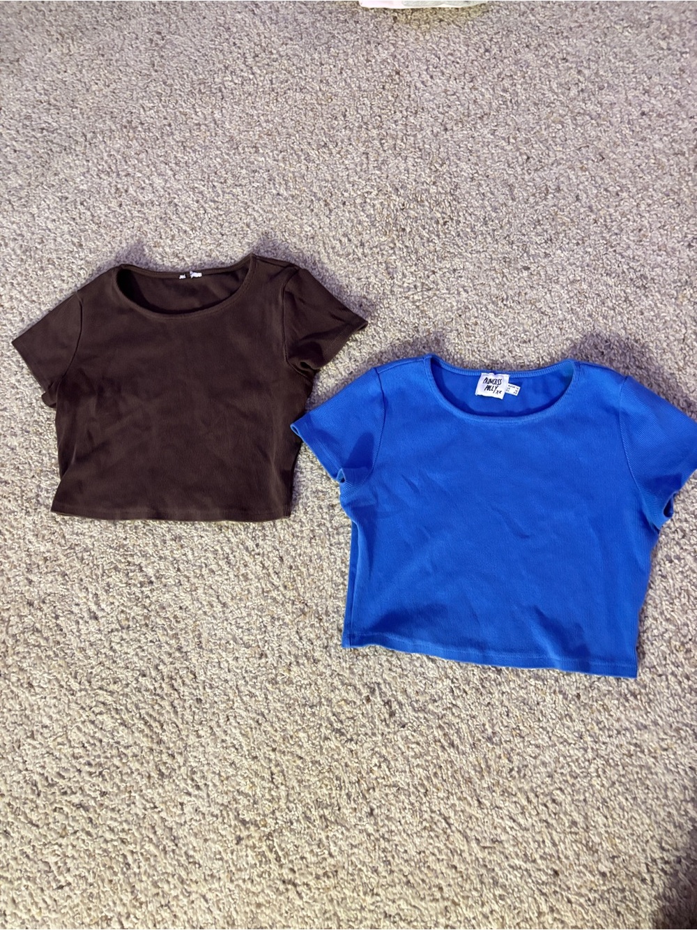 Set of 2 - Princess Polly Ribbed Crop Tee in Royal Blue and Chocolate Brown